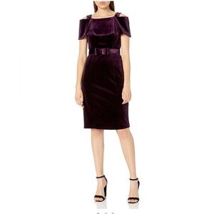 Nanette Lepore Womens Size 6 Purple Velvet Midi Dress Cold Shoulder W Belt